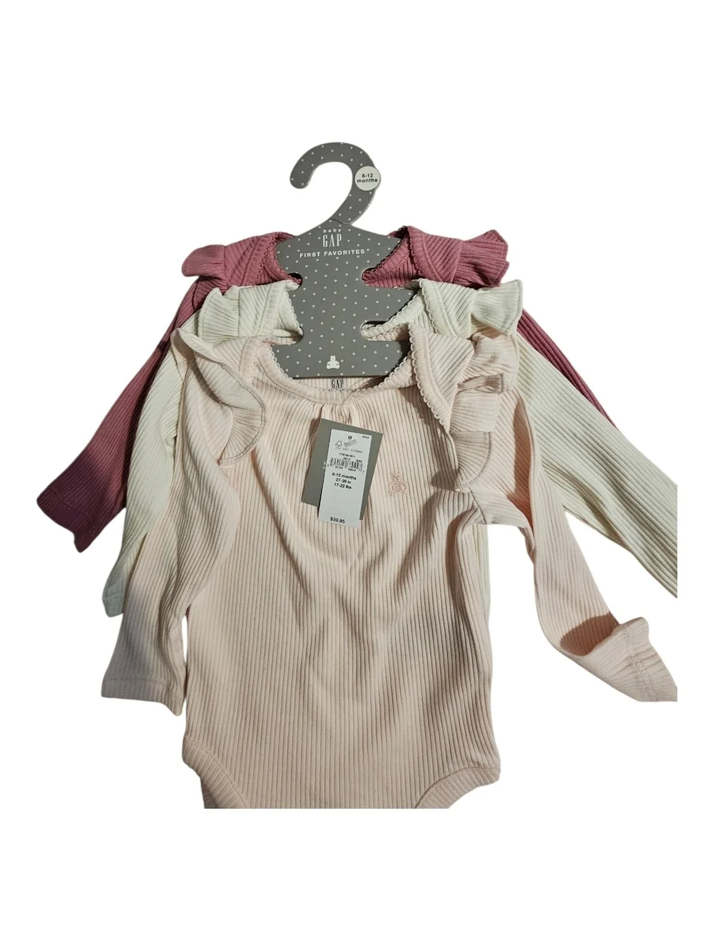 GAP Ribbed Long-Sleeve Three-Piece Bodysuits Set - Dusty Pink, Cream & Mauve